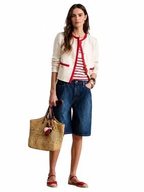 Ralph Lauren Black Label Women Wide Leg Bermuda Denim Preppy Jean Shorts Size 14